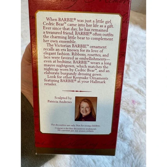 Hallmark Keepsake 2001 Victorian Barbie with Cedric Bear Porcelain Ornament Box - Picture 7 of 7